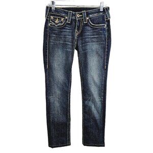 Women's TRUE RELIGION Jeans DARK BLUE Denim size 27 (4) w Rhinestones Low-Rise